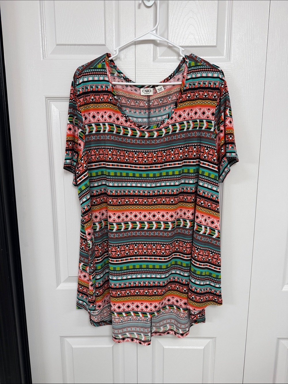 Cato Coral/Orange Multi-Stripe Short Sleeve Blouse